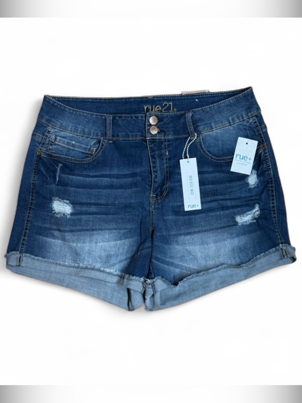 Rue21 Women's Medium Blue Distressed Rolled-Hem Denim Shorts